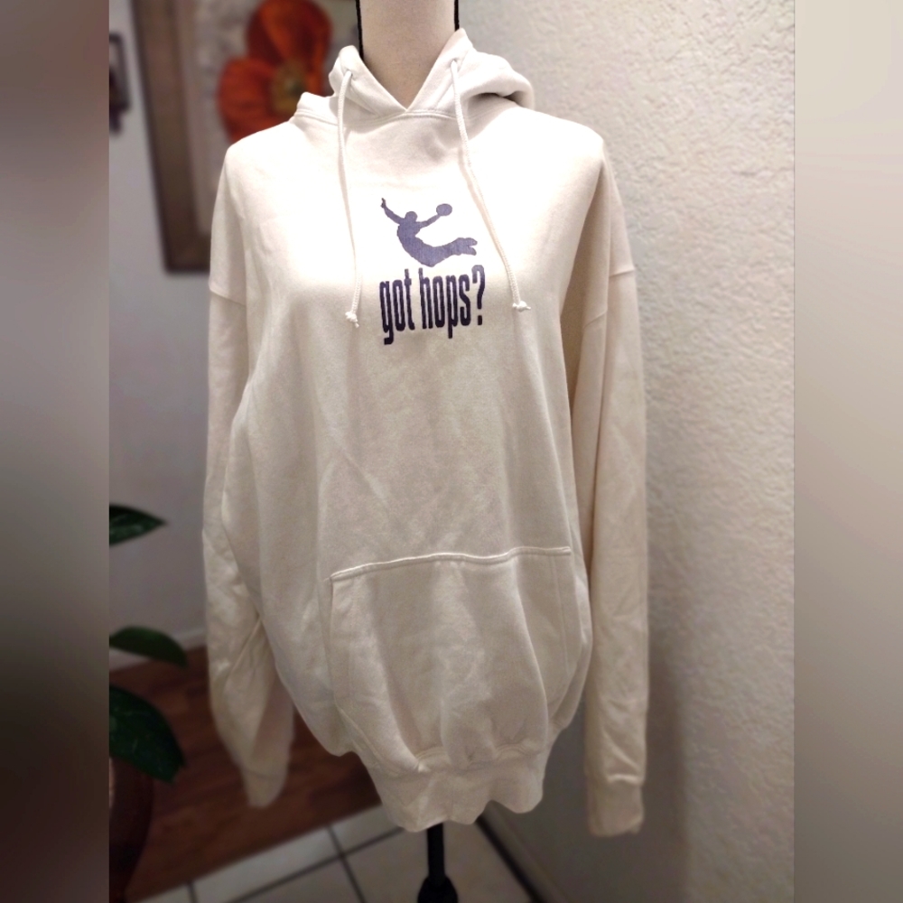 Vntg Steve And Barry’s White Got Hops? Hoodie Sweatshirt